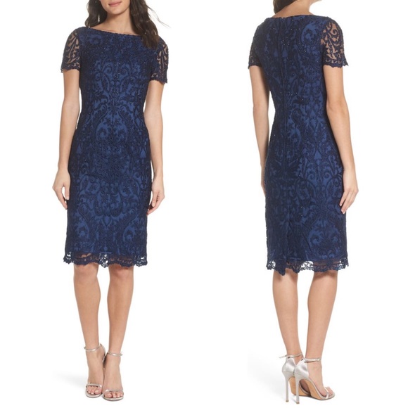 La Femme Dresses & Skirts - La Femme Blue Lace Sequin Short Sleeve Mini Dress